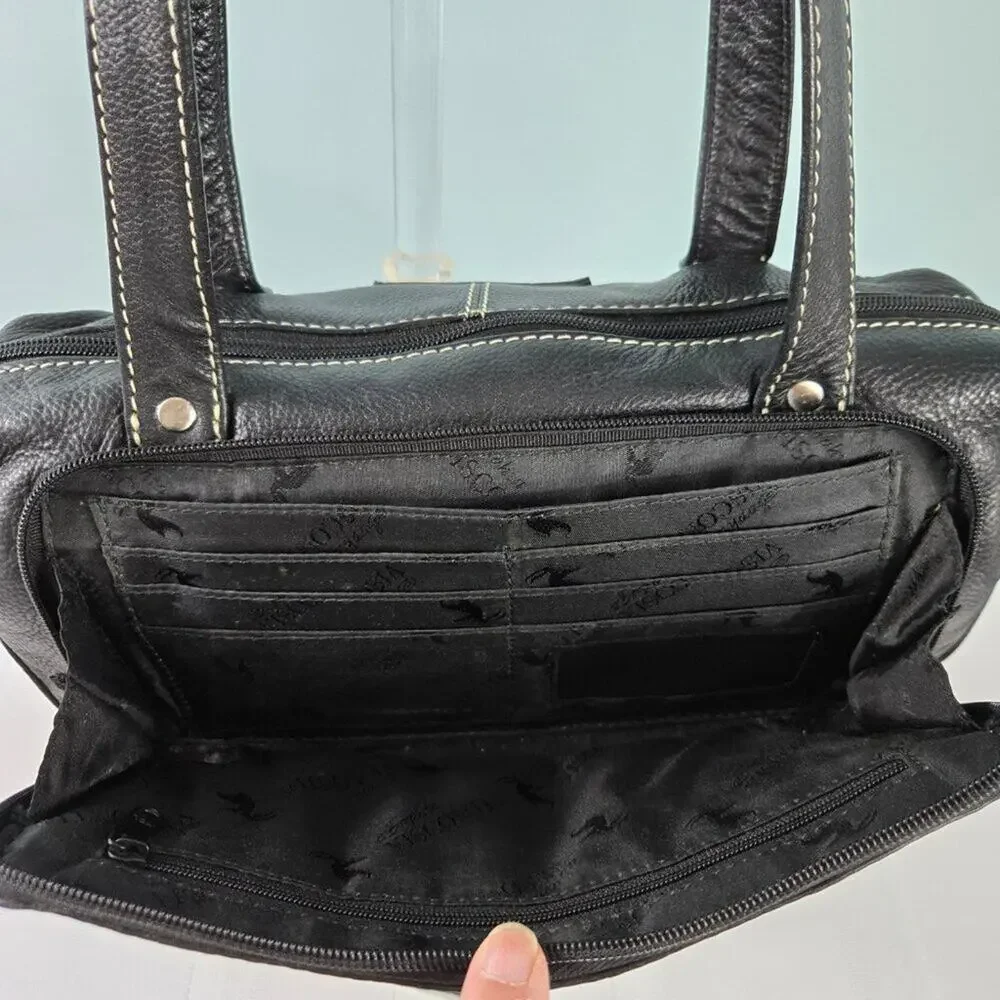 Sophia Visconti Pebble Leather Shoulder Strap Purse Satchel with White Stitching - Picture 4 of 9